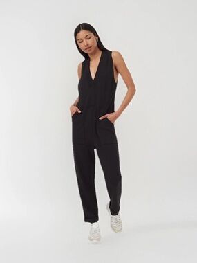tentree Black Sleeveless V-Neck Utility Jumpsuit